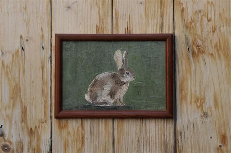 Rabbit Original Oil Painting Hare Bunny Framed Art Etsy