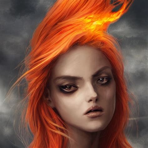 Woman With Fire Hair Professional Ominous Concept Art By Artge