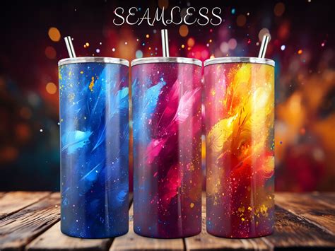 Colorful Feathers Tumbler Wrap Seamless Pattern Watercolors Oz