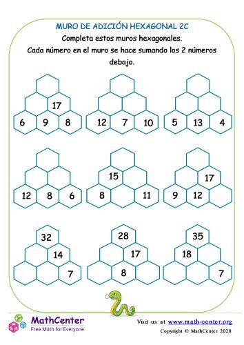 Muro De Sumas Hexagonal Hoja 2 C Hojas De Trabajo Math Center