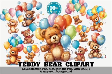 Teddy Bear Balloons Clipart Graphic by craftsmaker · Creative Fabrica