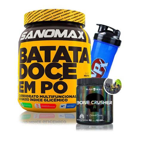 Kit Pré treino Batata Doce em Pó Sanomax Bone Crusher Black Skull