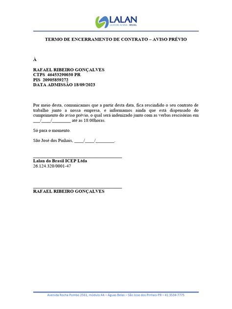 Termo De Encerramento De Contrato Pdf