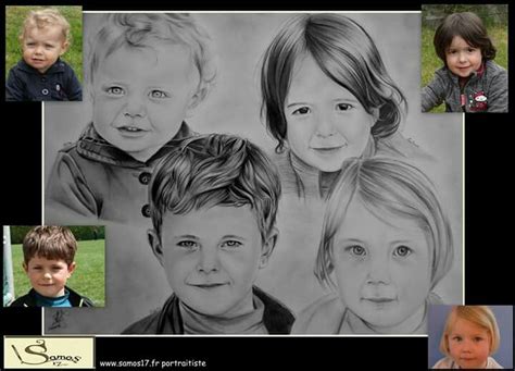 Portrait dessin de famille au crayon sur commande d aprés photos d