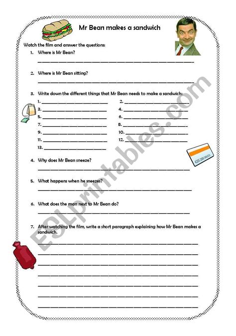 Mr Bean Makes A Sandwich ESL Worksheet By Aline37