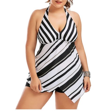 Large Size Bikini Women Plus Size Bikini Swimsuit 2018 Striped Halter