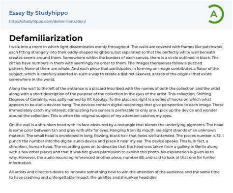 Defamiliarization Essay Example | StudyHippo.com