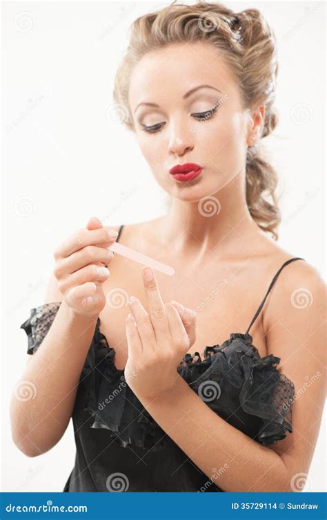 Woman Polishing Fingernails Stock Photo Image Of Care Beautiful