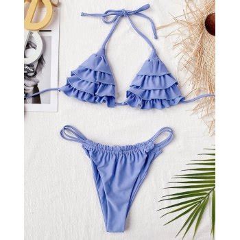 Emmiol Free Shipping Ruffle Bikini Swimsuit Blue M In Bikini Sets Online Store EMMIOL