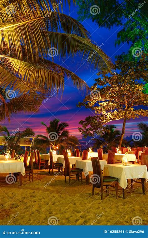 Outdoor Restaurant At The Beach During Sunset Stock Image Image Of Holiday Illumination 16255261