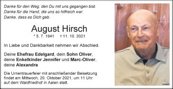 Traueranzeigen Von August Hirsch Ostalbtrauer