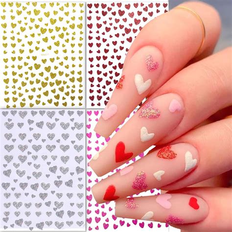 Totelux Valentines Heart Nail Stickers Glitter 3d Nail