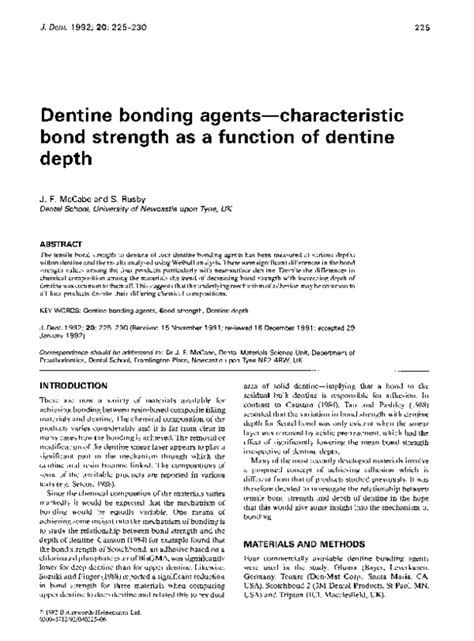 Pdf Dentine Bonding Agents—characteristic Bond Strength As A Function