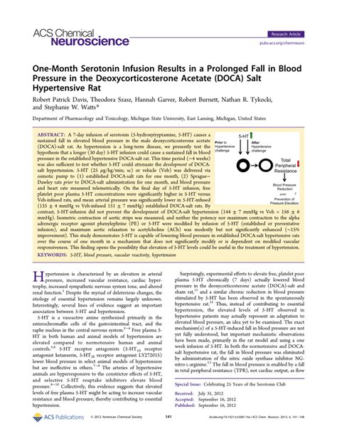 Pdf One Month Serotonin Infusion Results In A Prolonged Fall In Blood