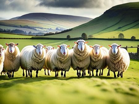 A Herd Of Sheep Standing On Top Of A Lush Green Field Image Design Id