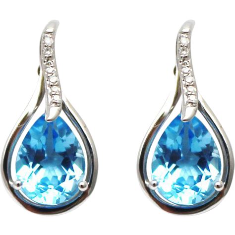 Natural Diamond And Swiss Blue Topaz Earrings 14kt Gold From Samantha