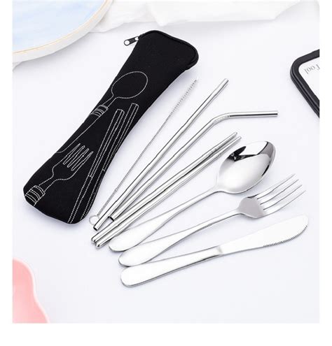 8 Pieces Travel Flatware Set Portable Stainless Steel Utensils Set