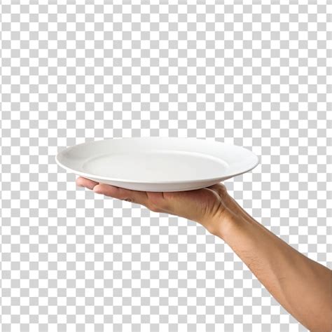 Premium PSD Hand Holding Empty White Plate Isolated On Transparent