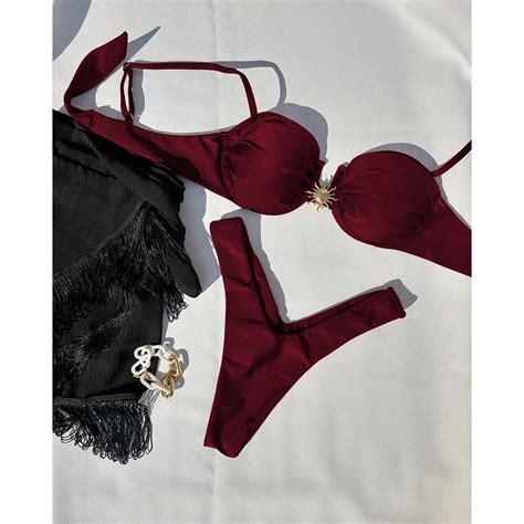 Sexy Micro Cheap String Bikini Sets Push Up Swimwear For Women Brazilian Biquini Solid