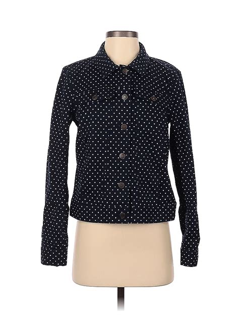 Talbots Outlet Polka Dots Black Blue Denim Jacket Size S 62 Off