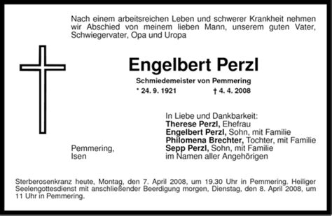 Traueranzeigen Von Engelbert Perzl Trauer Merkur De