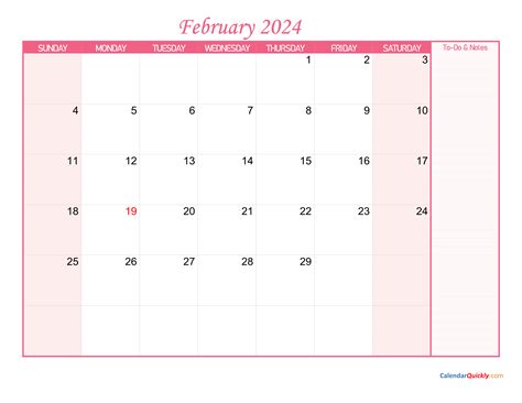 2024 February Calendar Printable With Holidays Listed Calendar