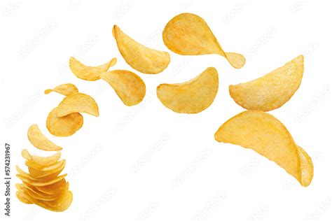 Flying Delicious Potato Chips Cut Out Stock Photo Adobe Stock