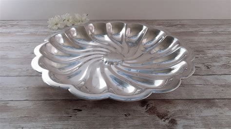 Vintage Silver Plated Scalloped Round Tray Silver Bar Tray Etsy