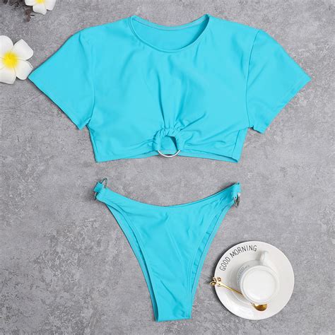 Tejiojo Women S Bathing Suit 2024 Women Sexy Push Up High Cut Lace Up Halter Bikini Set Two