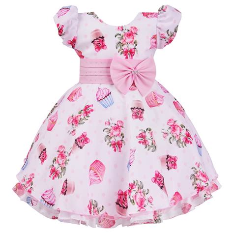 4661 vestido Infantil Floral Rosa Festa Aniversário Cupcake