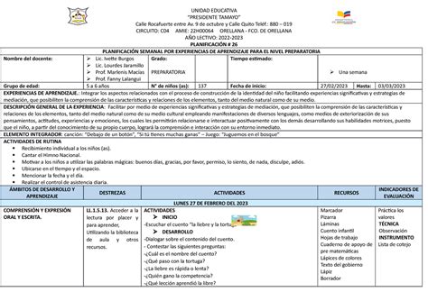 PLAN 26 1 PARC 2 QUIM Espero Les Sirva UNIDAD EDUCATIVA