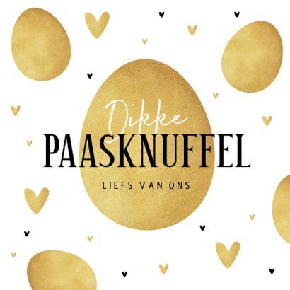 Paaskaart Dikke Paasknuffel Goud Eieren Kaartje Go