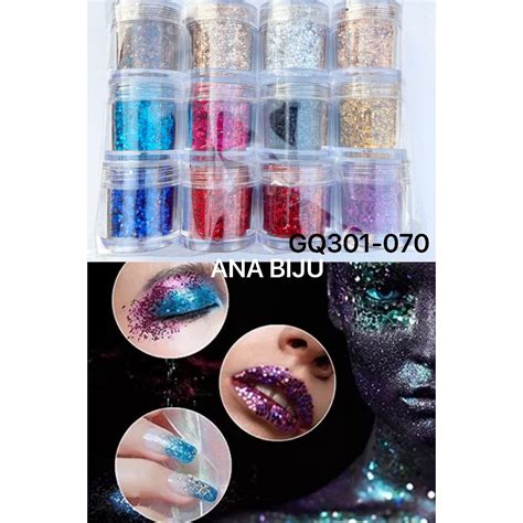 Kit 12 Potinhos de Glitter Chunky Poliéster Importado Glitter Flocado