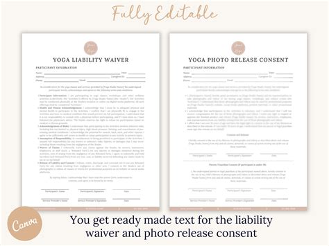 Yoga Liability Waiver Form Yoga Photo Release Consent Form Yoga