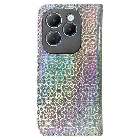 For Infinix Hot Pro Colorful Magnetic Buckle Leather Phone Case Silver Alexnld