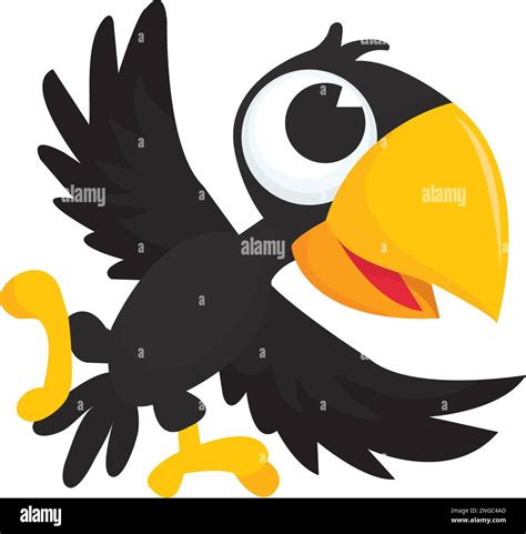 A Cartoon Vector Illustration Of A Cute Happy Crow Flapping Its Wings