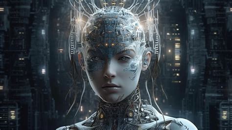 Cyborg Con Cerebro Brillante Concepto De Inteligencia Artificial Foto