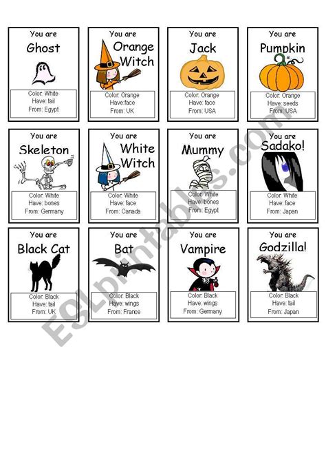 Halloween Who Am I Game Esl Worksheet By Pallmand