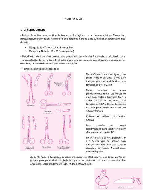 Instrumental quirúrgico INSTRUMENTAL DE CORTE Se utiliza para