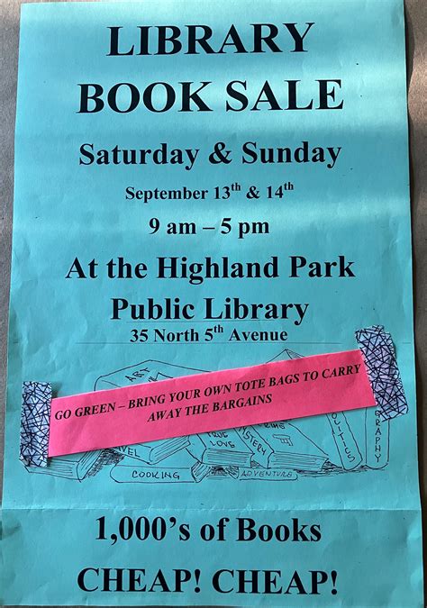 Sep 14 | LIBRARY BOOK SALE. Thousands of books. $1, $2 | Highland Park