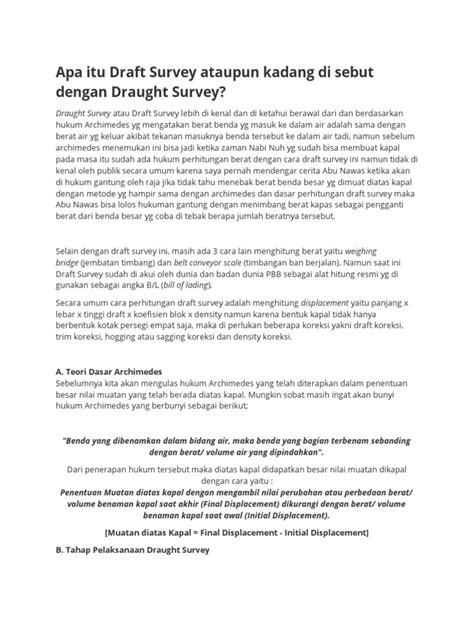 Apa Itu Draft Survey Ataupun Kadang Di Sebut Dengan Draught Survey Pdf