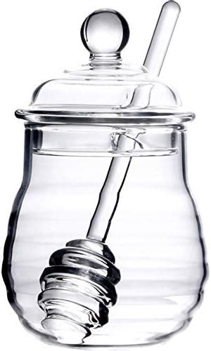 Mkouo Glass Honey Jar With Dipper Transparent Honey Pot Ml