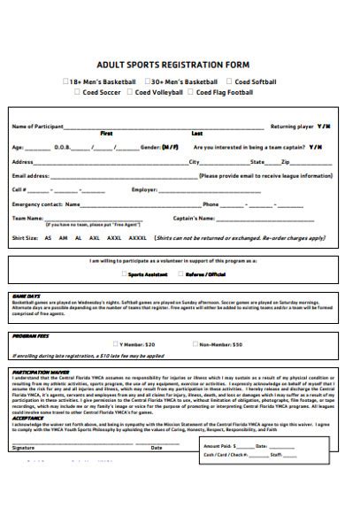 Free 37 Best Sports Registration Forms In Pdf Ms Word Excel