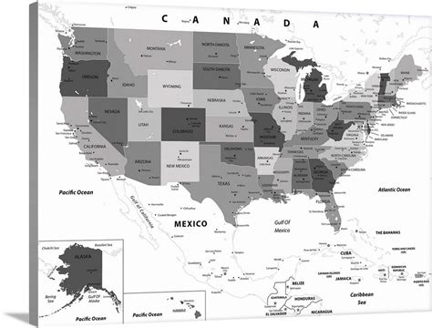 Us Map Black And White Modern Text Great Big Canvas