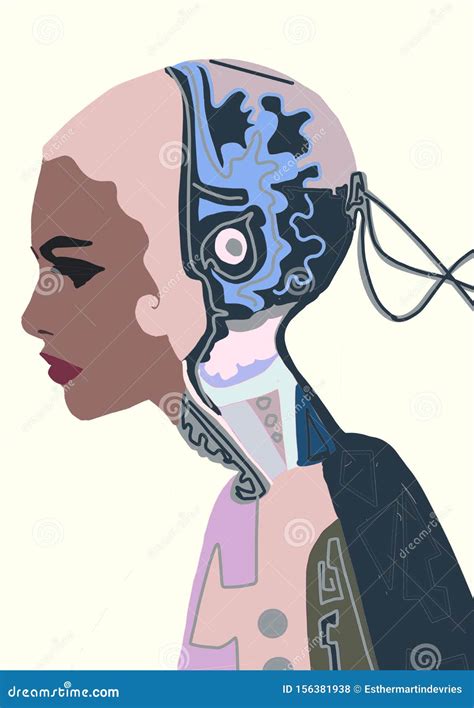 Illustration Of Woman Cyborg Half Human And Robot Stock Illustration