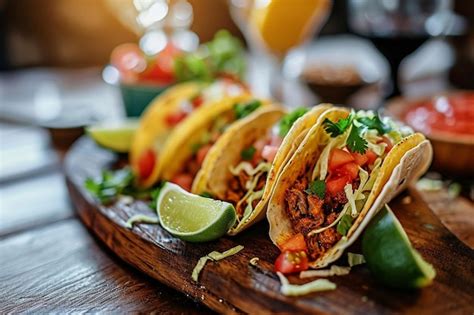 Tacos Mexicanos De Carne De Res En Una Mesa De Madera Foto Premium