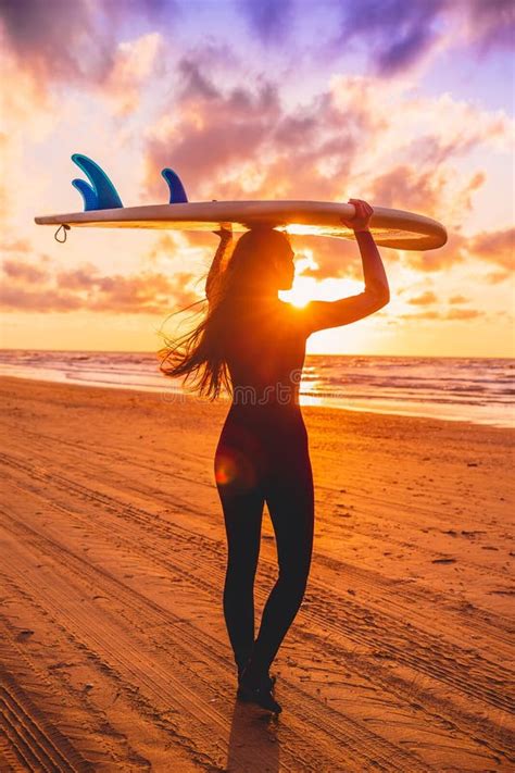 Surf Girl Floats On Surfboard Naked Woman During Surfing Stock Photo Image Of Hipster Ocean