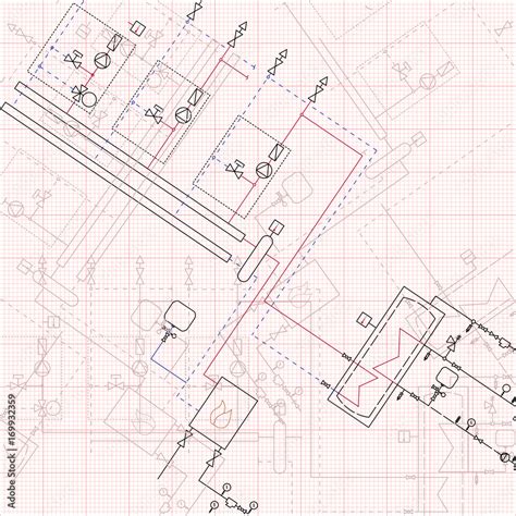 Technical drawing gas boiler house. Graph paper blueprint. Stock Vector ...