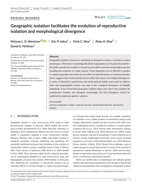 (PDF) Geographic isolation facilitates the evolution of reproductive ...