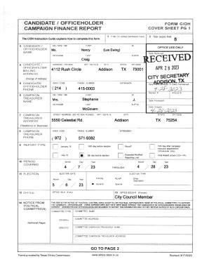 Fillable Online Candidate Officeholder Campaign Finance Report Form C